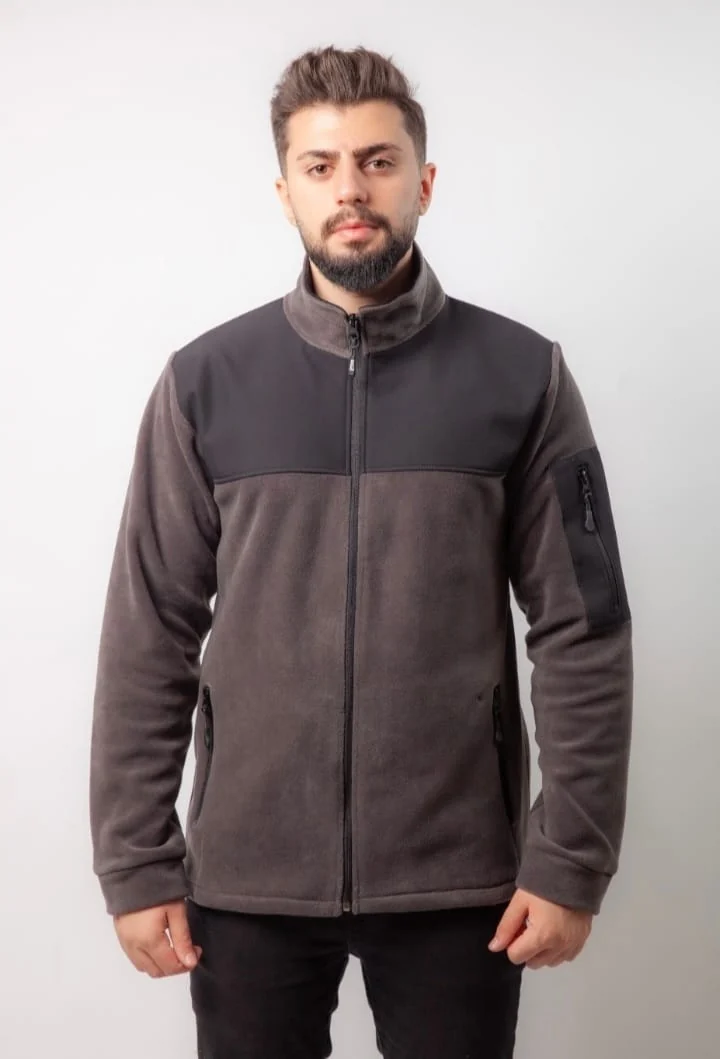 2 Cep Fermuarlı Softshell Robalı Polar - Füme / Gri Model 04