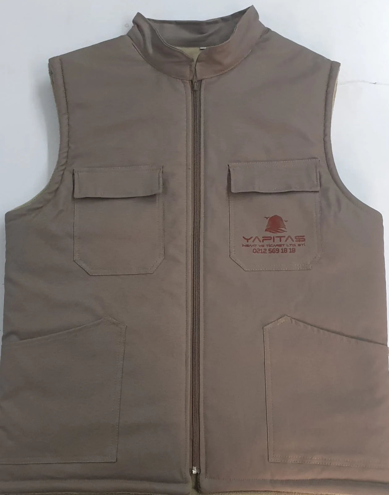 Gabardin Polarlı Elyaflı İş Yeleği - Füme / Gri Model 03