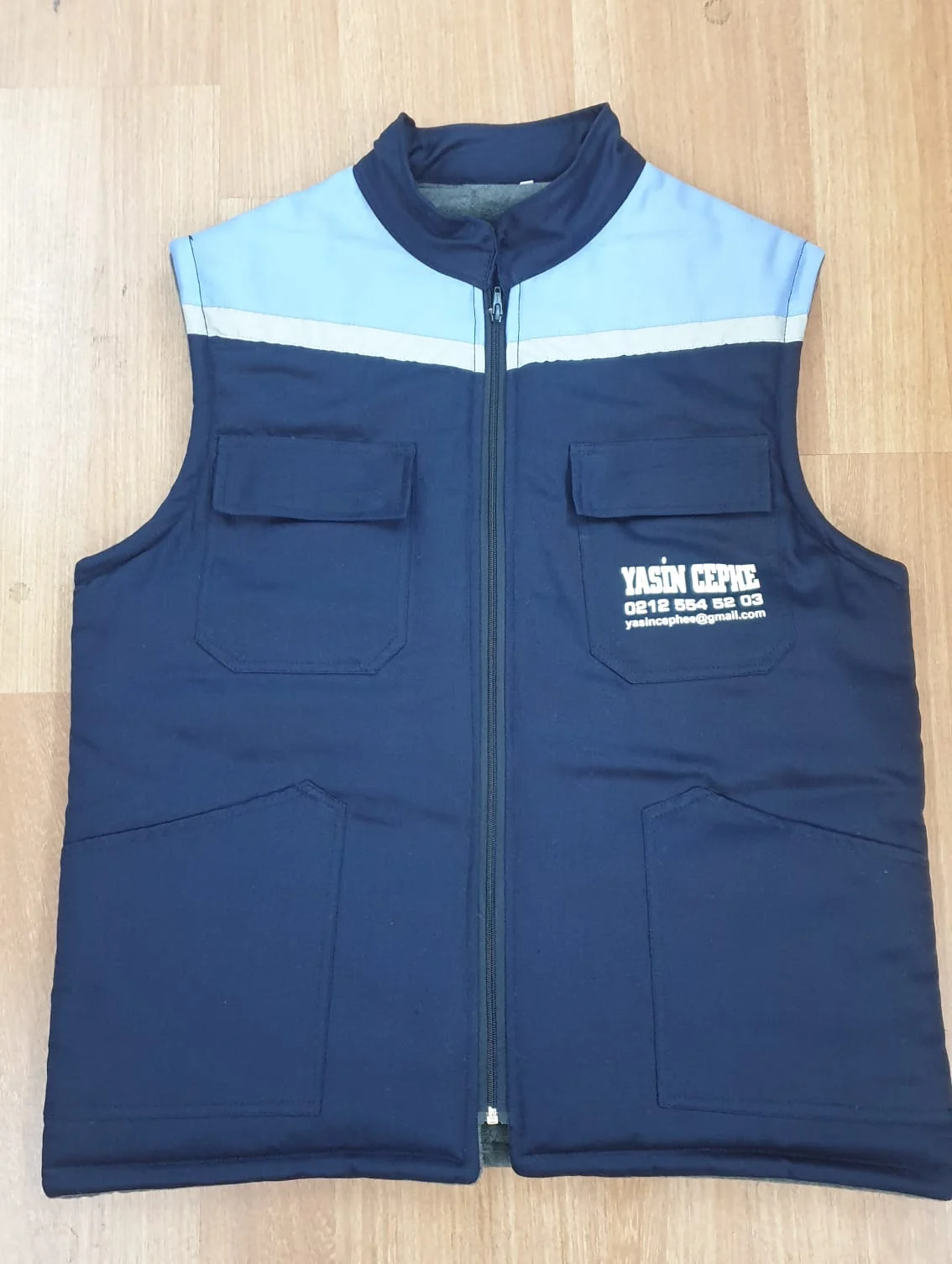 Gabardin Polarlı Elyaflı İş Yeleği - Lacivert / Mavi Model 10